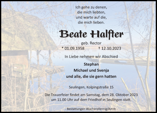 Traueranzeigen Von Beate Halfter Trauer Anzeigen De