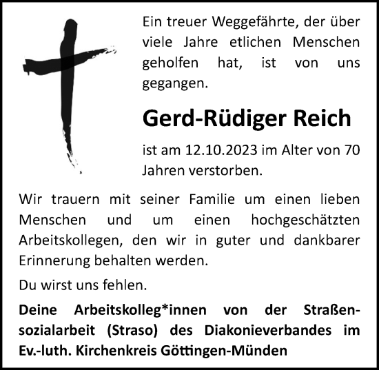 Traueranzeigen von Gerd Rüdiger Reich trauer anzeigen de