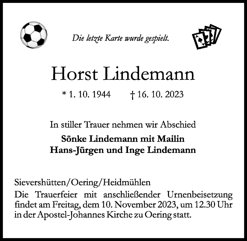 Traueranzeigen Von Horst Lindemann Trauer Anzeigen De