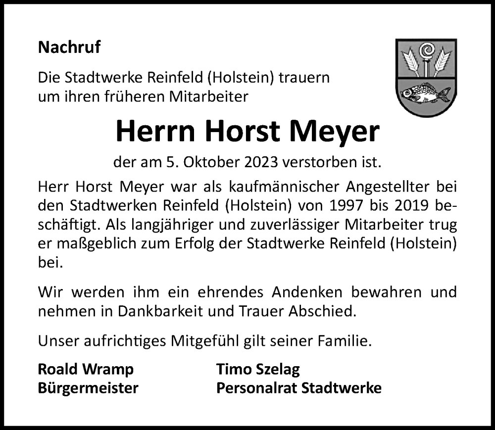 Traueranzeigen Von Horst Meyer Trauer Anzeigen De