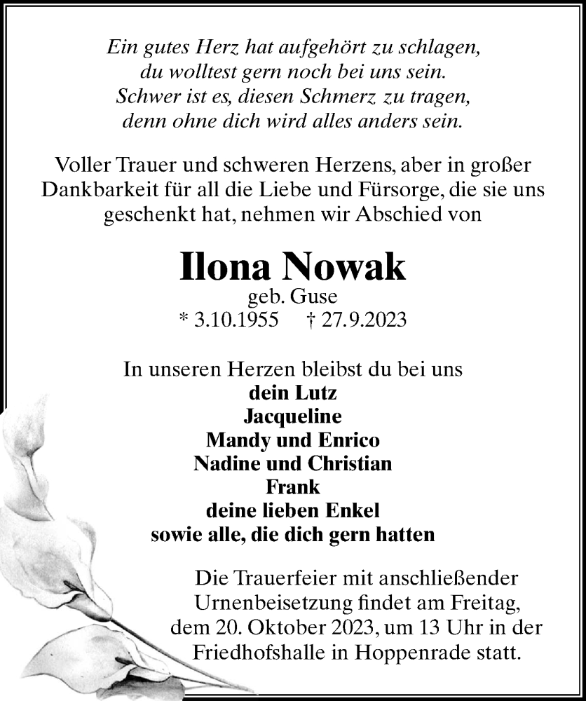 Traueranzeigen Von Ilona Nowak Trauer Anzeigen De