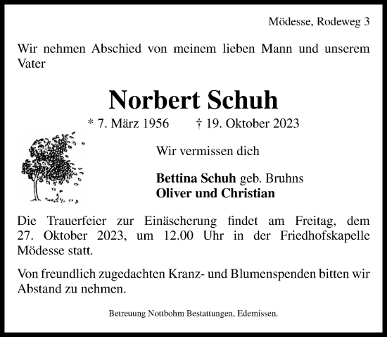 Traueranzeigen Von Norbert Schuh Trauer Anzeigen De