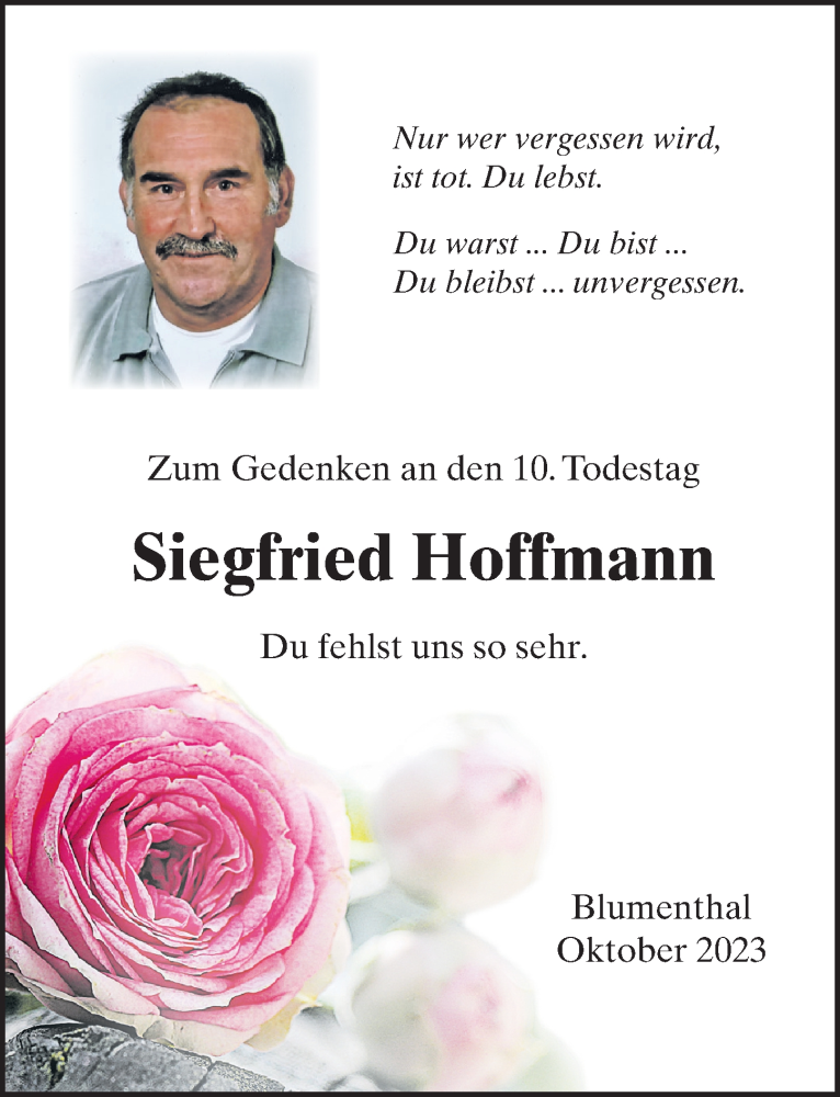 Traueranzeigen Von Siegfried Hoffmann Trauer Anzeigen De