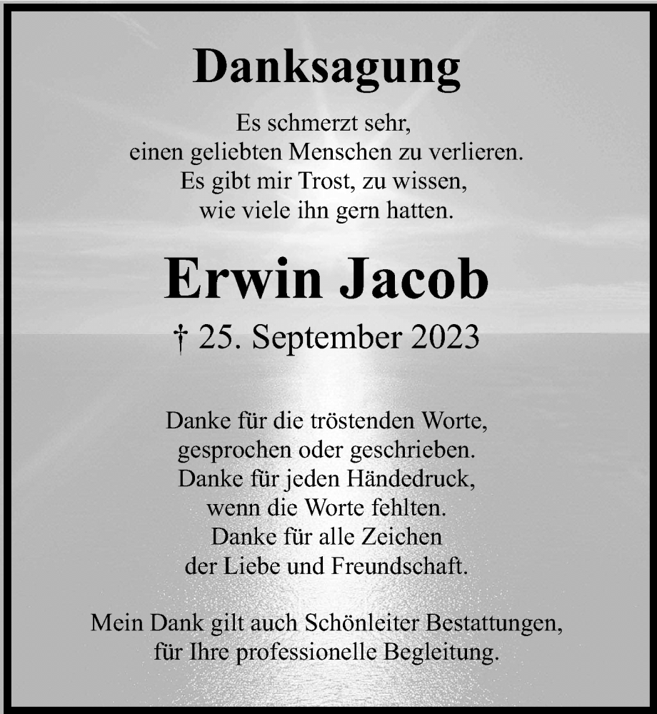 Traueranzeigen Von Erwin Jacob Trauer Anzeigen De