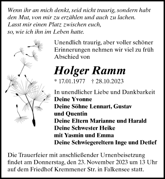 Traueranzeigen Von Holger Ramm Trauer Anzeigen De