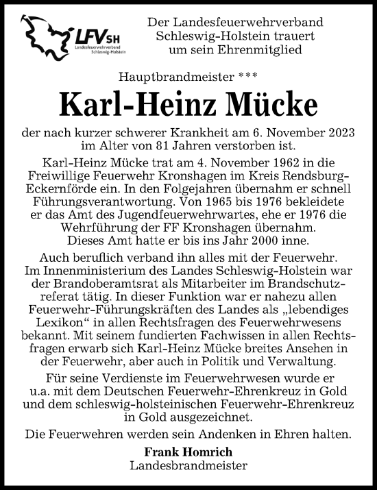 Traueranzeigen von Karl Heinz Mücke trauer anzeigen de