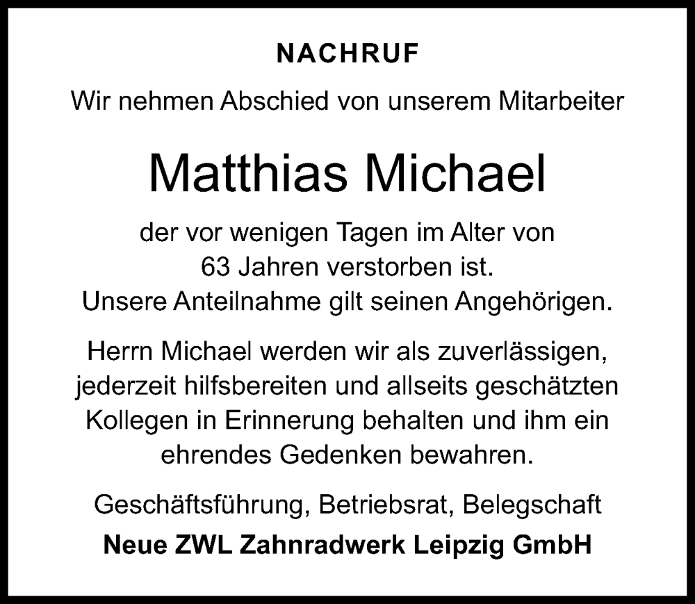 Traueranzeigen Von Matthias Michael Trauer Anzeigen De