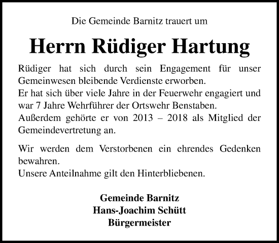 Traueranzeigen von Rüdiger Hartung trauer anzeigen de