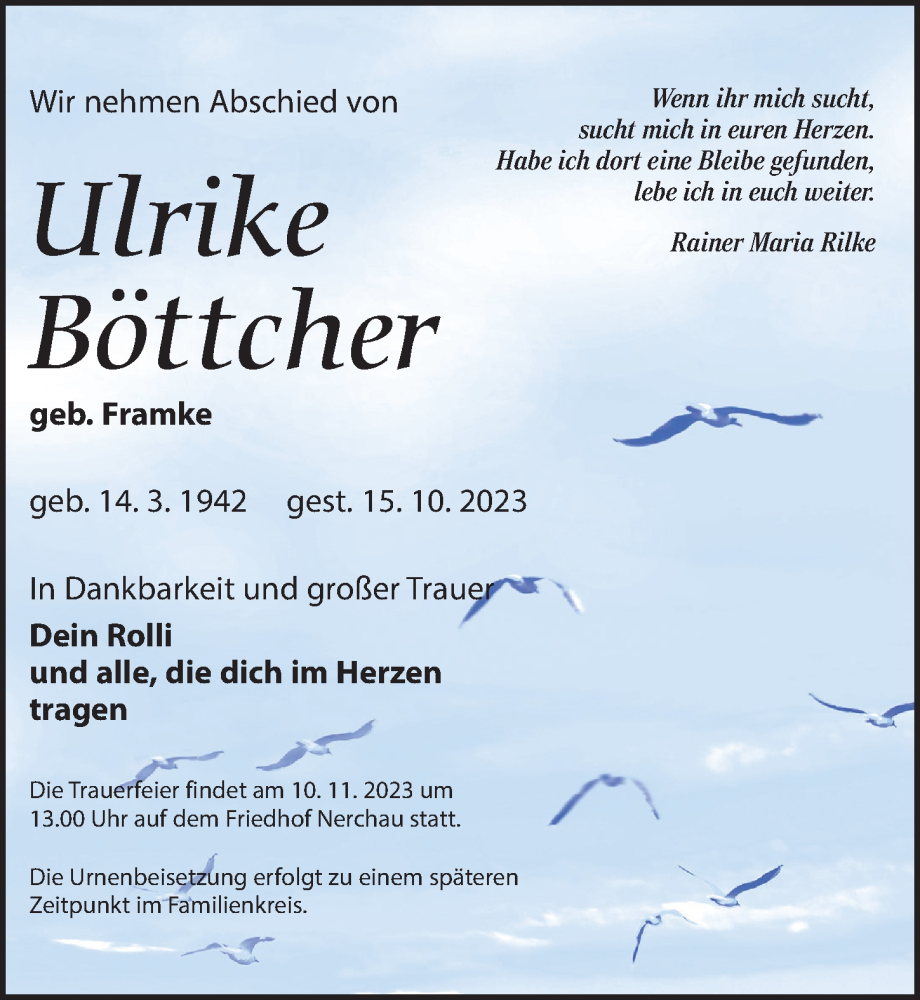 Traueranzeigen von Ulrike Böttcher trauer anzeigen de