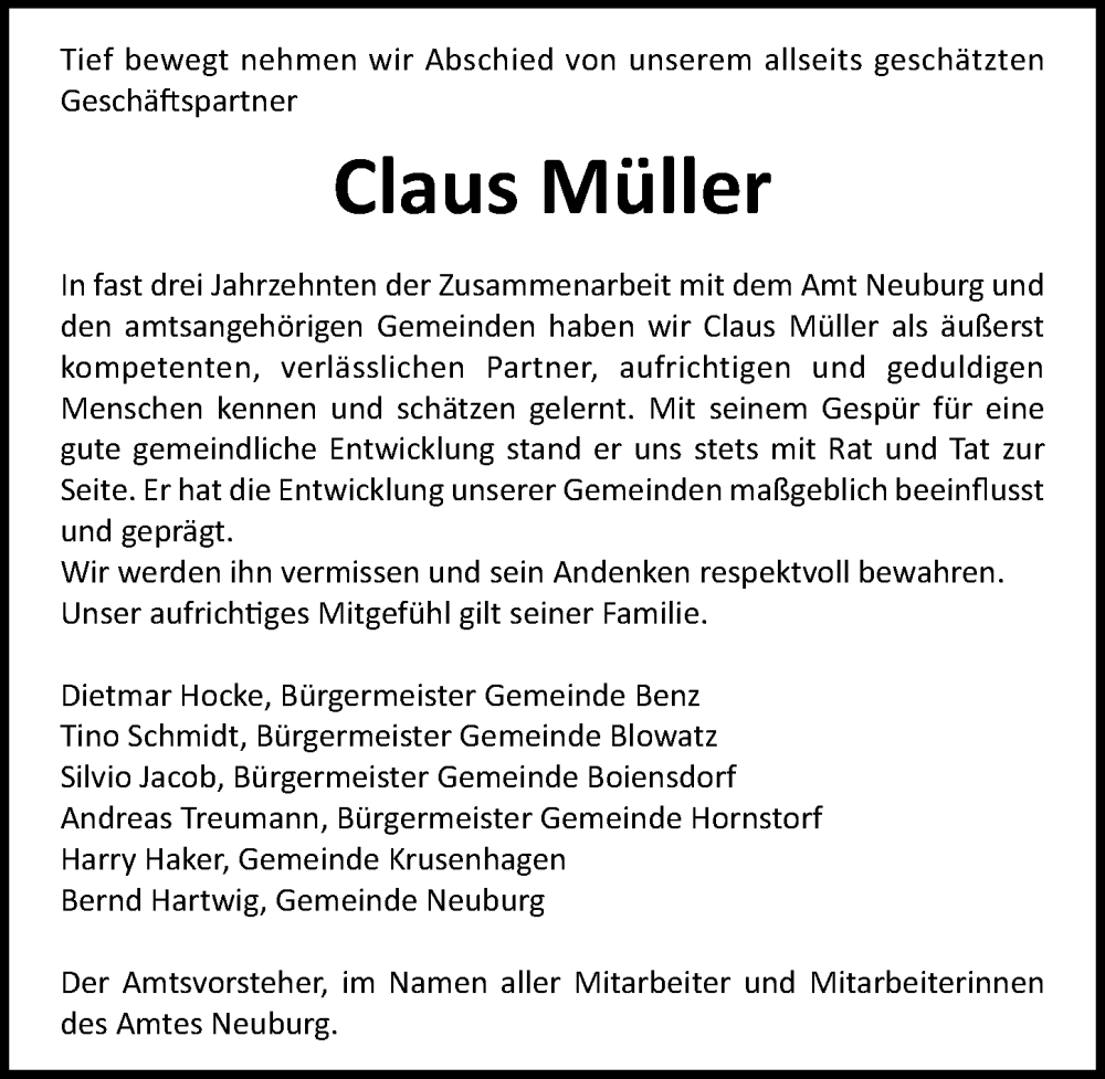 Traueranzeigen von Claus Müller trauer anzeigen de