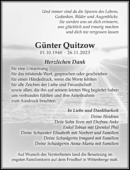 Traueranzeigen Von G Nter Quitzow Trauer Anzeigen De