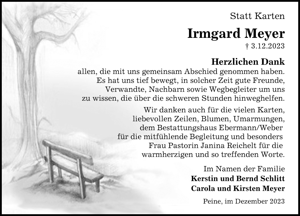 Traueranzeigen Von Irmgard Meyer Trauer Anzeigen De