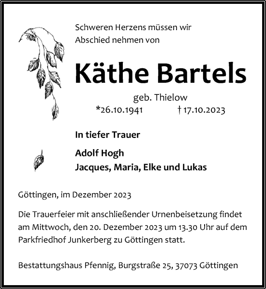 Traueranzeigen Von K The Bartels Trauer Anzeigen De