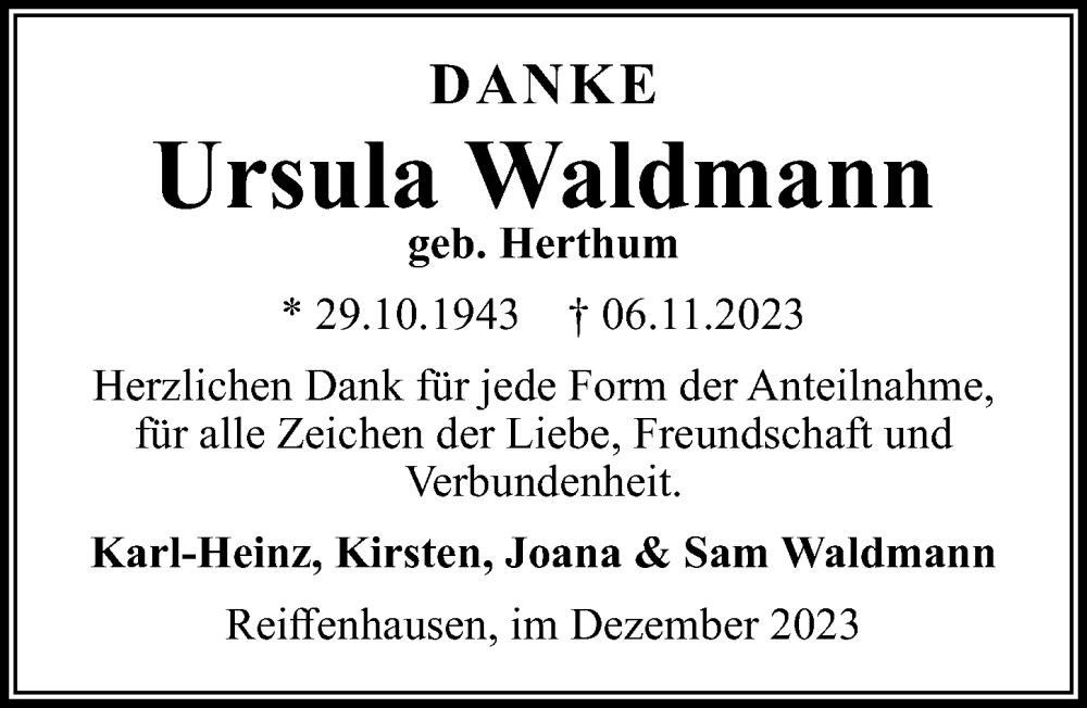 Traueranzeigen Von Ursula Waldmann Trauer Anzeigen De