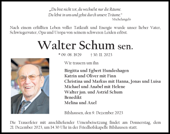 Traueranzeigen Von Walter Schum Trauer Anzeigen De