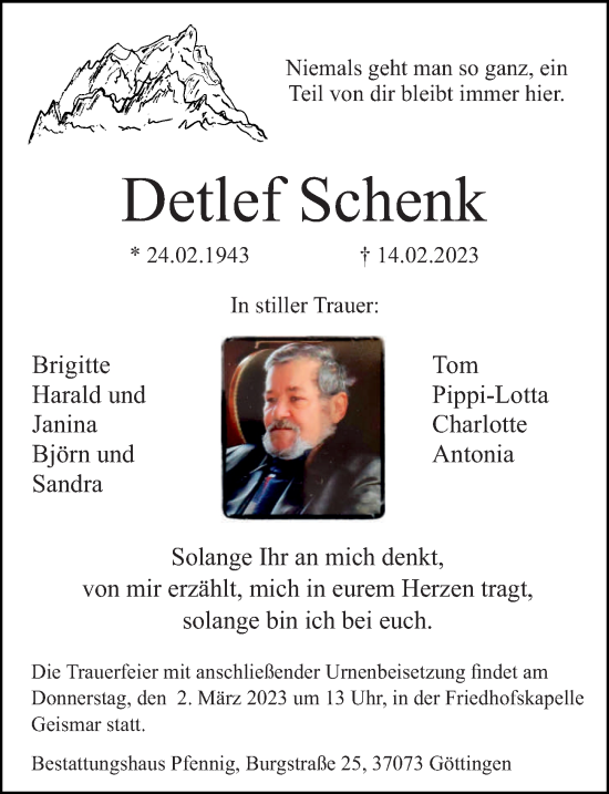 Traueranzeigen Von Detlef Schenk Trauer Anzeigen De