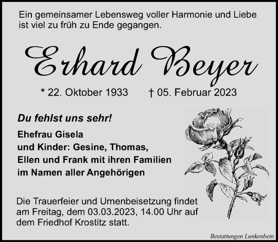 Traueranzeigen Von Erhard Beyer Trauer Anzeigen De