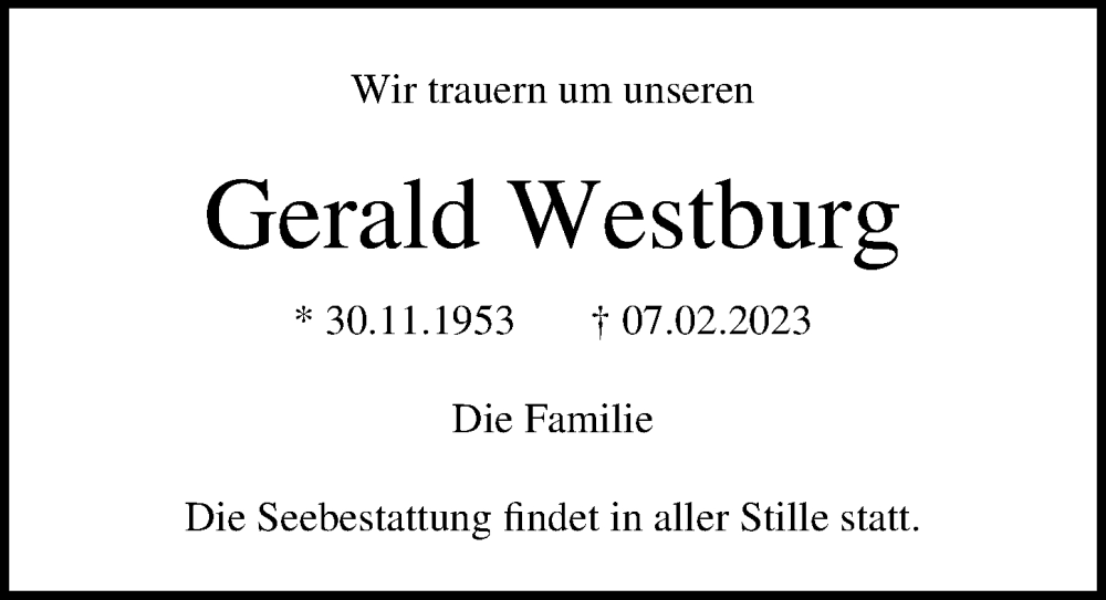 Traueranzeigen Von Gerald Westburg Trauer Anzeigen De