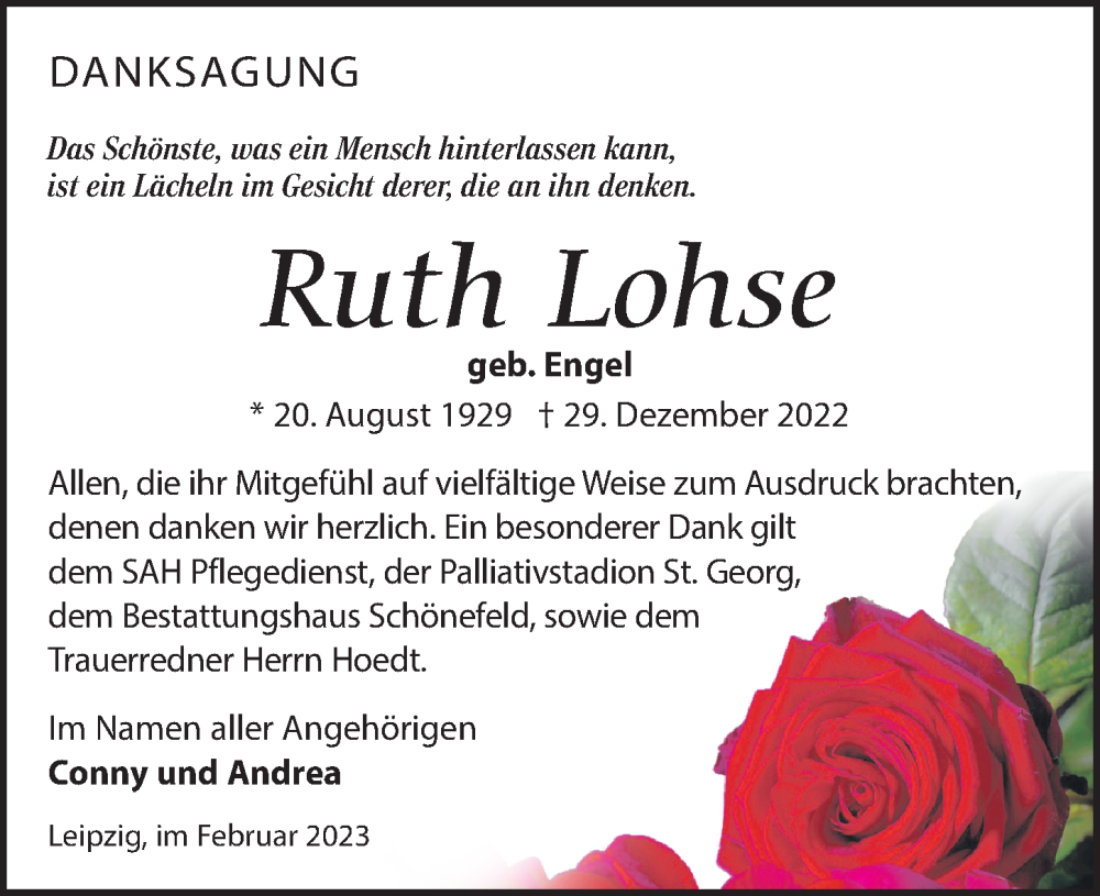 Traueranzeigen Von Ruth Lohse Trauer Anzeigen De