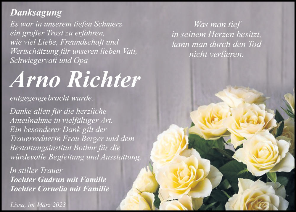 Traueranzeigen Von Arno Richter Trauer Anzeigen De