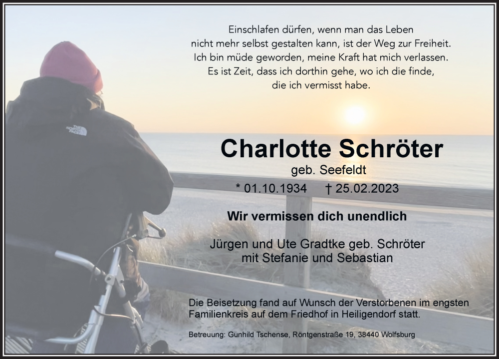 Traueranzeigen Von Charlotte Schr Ter Trauer Anzeigen De