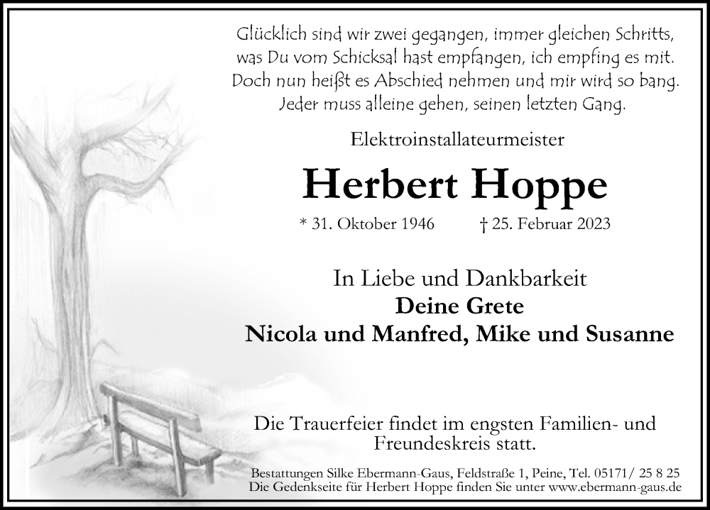 Traueranzeigen Von Herbert Hoppe Trauer Anzeigen De