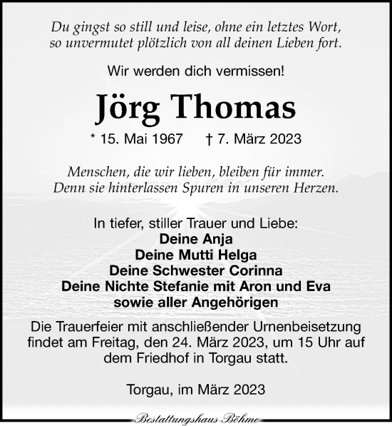 Traueranzeigen von Jörg Thomas trauer anzeigen de