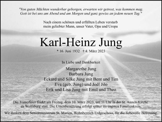 Traueranzeigen Von Karl Heinz Jung Trauer Anzeigen De