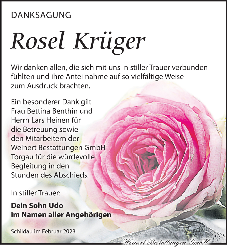 Traueranzeigen von Rosel Krüger trauer anzeigen de