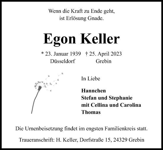 Traueranzeigen Von Egon Keller Trauer Anzeigen De