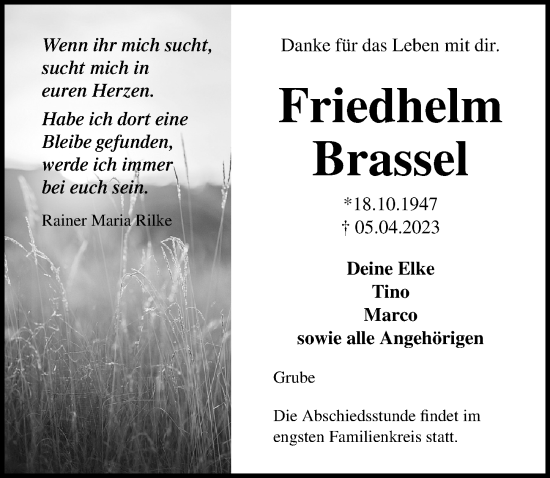 Traueranzeigen Von Friedhelm Brassel Trauer Anzeigen De