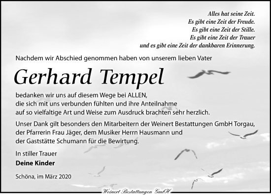 Traueranzeigen Von Gerhard Tempel Trauer Anzeigen De