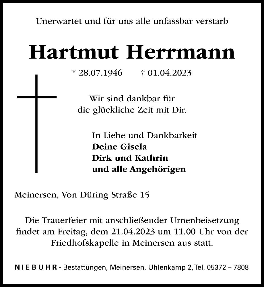 Traueranzeigen Von Hartmut Herrmann Trauer Anzeigen De