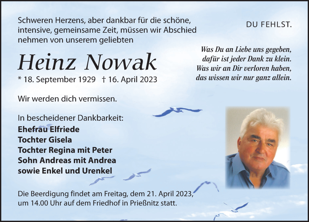 Traueranzeigen Von Heinz Nowak Trauer Anzeigen De