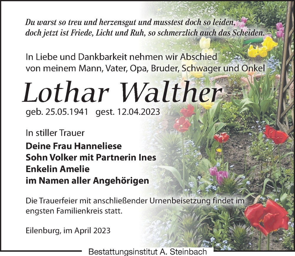 Traueranzeigen Von Lothar Walther Trauer Anzeigen De