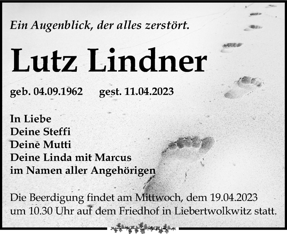 Traueranzeigen Von Lutz Lindner Trauer Anzeigen De