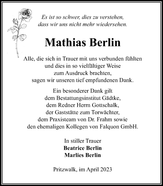 Traueranzeigen Von Mathias Berlin Trauer Anzeigen De