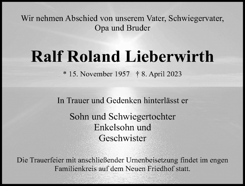 Traueranzeigen Von Ralf Roland Lieberwirth Trauer Anzeigen De