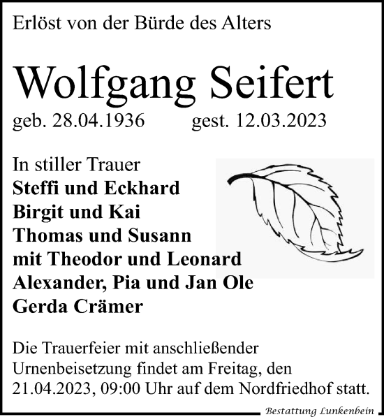 Traueranzeigen Von Wolfgang Seifert Trauer Anzeigen De