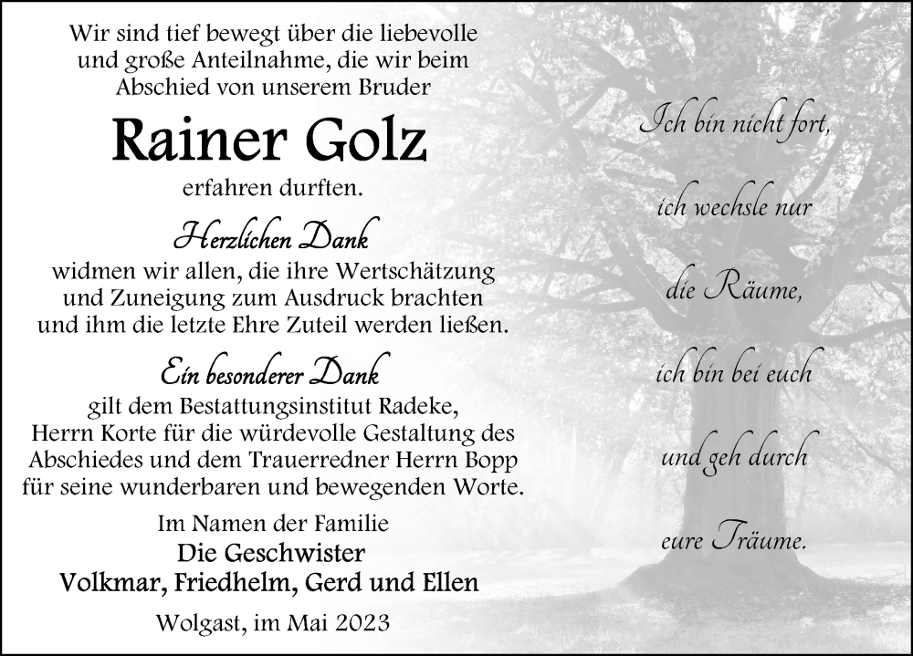 Traueranzeigen Von Rainer Golz Trauer Anzeigen De