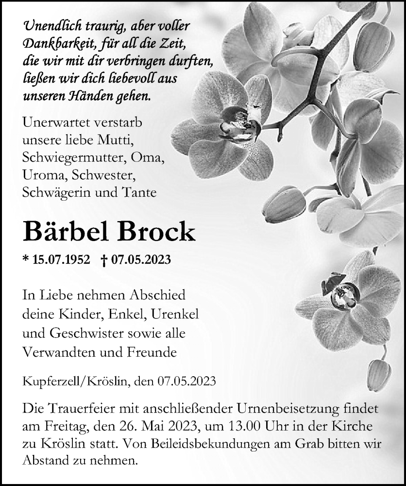 Traueranzeigen Von B Rbel Brock Trauer Anzeigen De