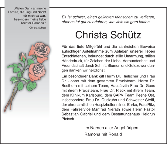 Traueranzeigen Von Christa Sch Tz Trauer Anzeigen De