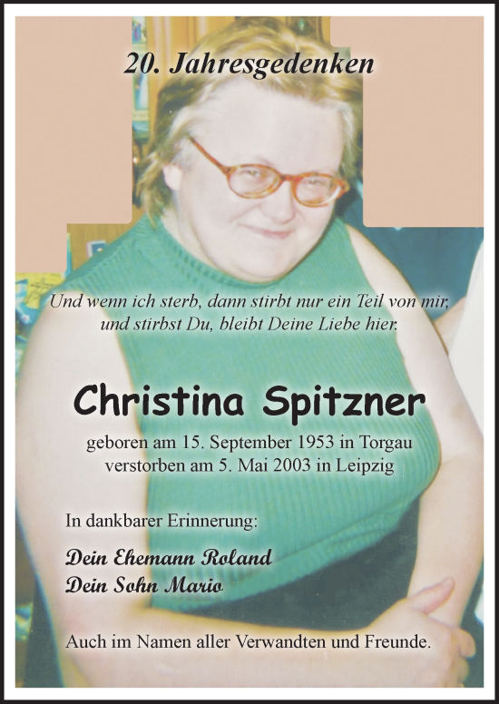 Traueranzeigen Von Christina Spitzner Trauer Anzeigen De