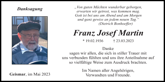 Traueranzeigen Von Franz Josef Martin Trauer Anzeigen De