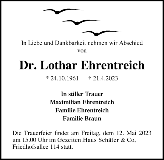 Traueranzeigen Von Lothar Ehrentreich Trauer Anzeigen De