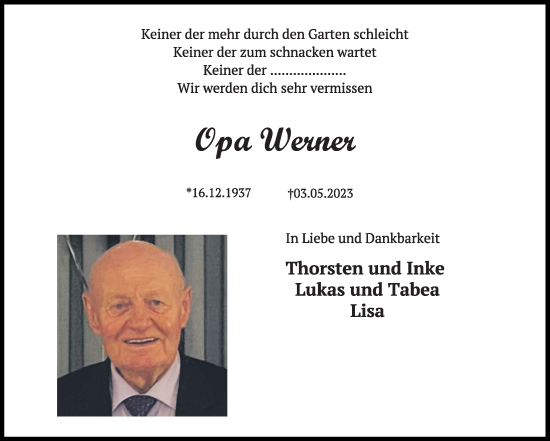 Traueranzeigen Von Werner Trauer Anzeigen De