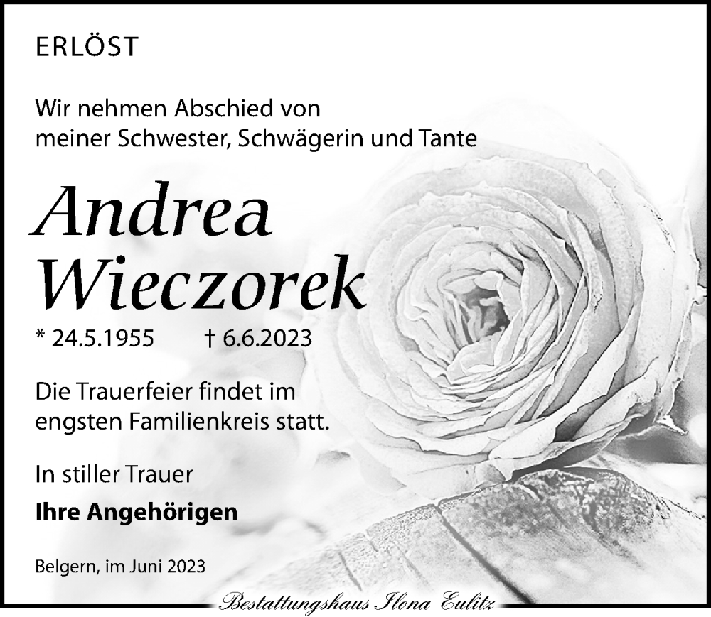 Traueranzeigen Von Andrea Wieczorek Trauer Anzeigen De