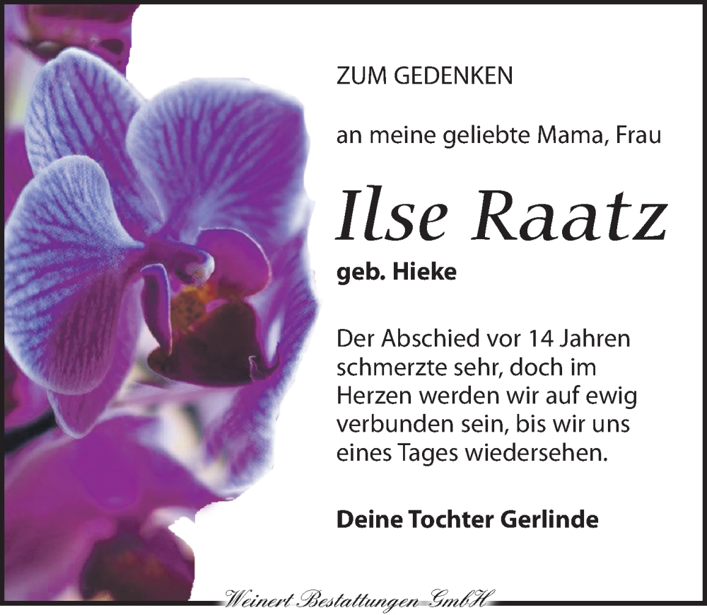 Traueranzeigen Von Ilse Raatz Trauer Anzeigen De