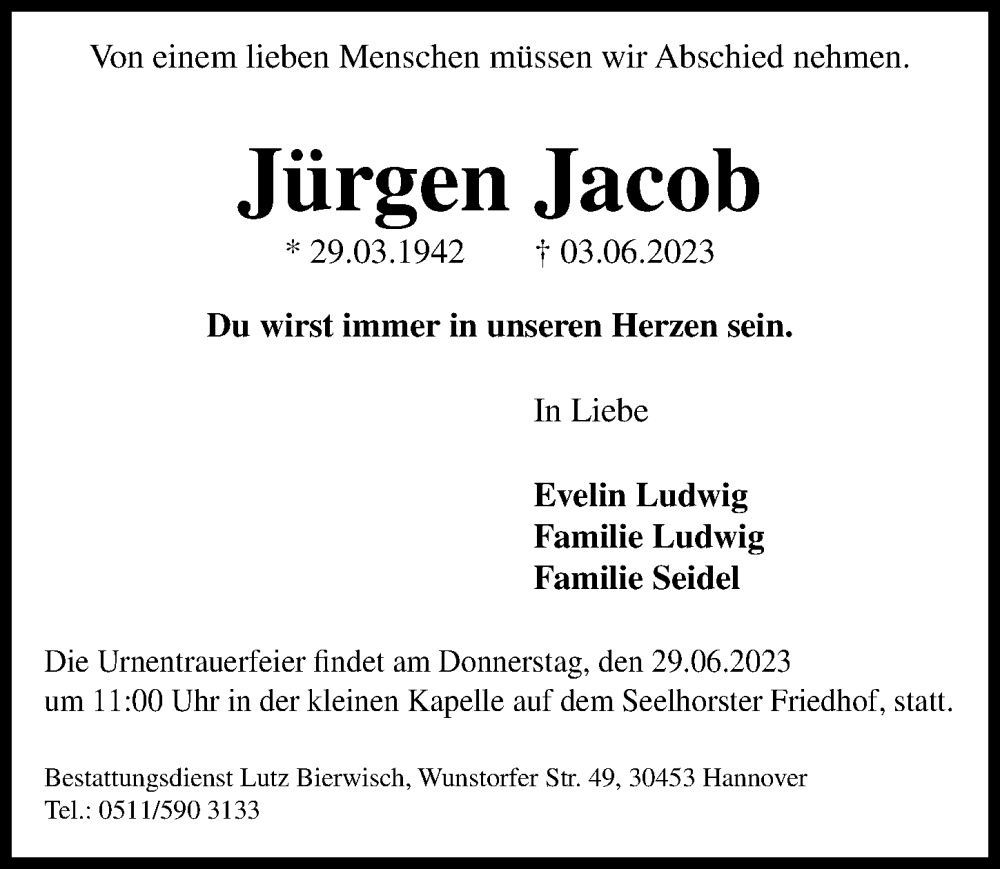 Traueranzeigen von Jürgen Jacob trauer anzeigen de