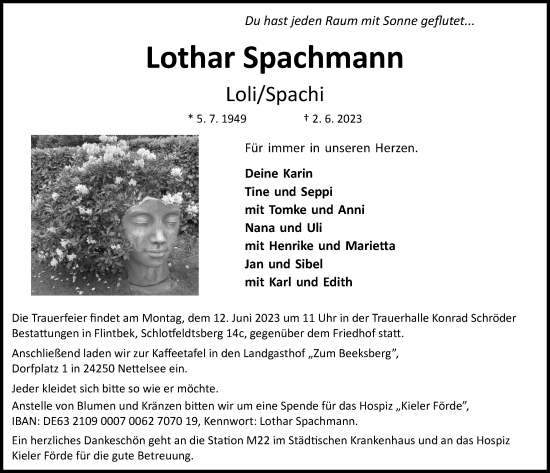 Traueranzeigen Von Lothar Spachmann Trauer Anzeigen De